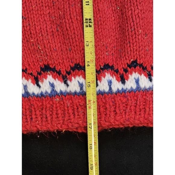 Hand Knit Toddler Sweater Wool Blend Fair Isle Red Crew Neck Unisex Cardigan - Picture 5 of 13